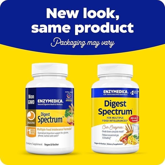 Enzymedica Digest Spectrum, Digestive Enzymes for Multiple Food Intolerances, Offers Fast-Acting Gas & Bloating Relief, 120 Count