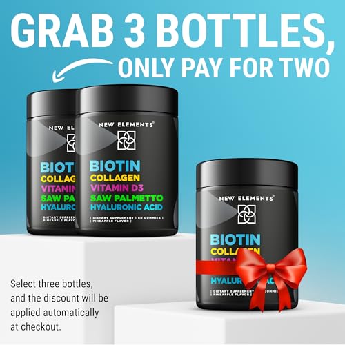 Biotin Gummies with Collagen Vitamin D3 Saw Palmetto & Hyaluronic Acid for Hair Skin and Nails, Hair Growth Supplement for Men & Women | Non-GMO | Gluten-Free | Natural Pineapple Flavor