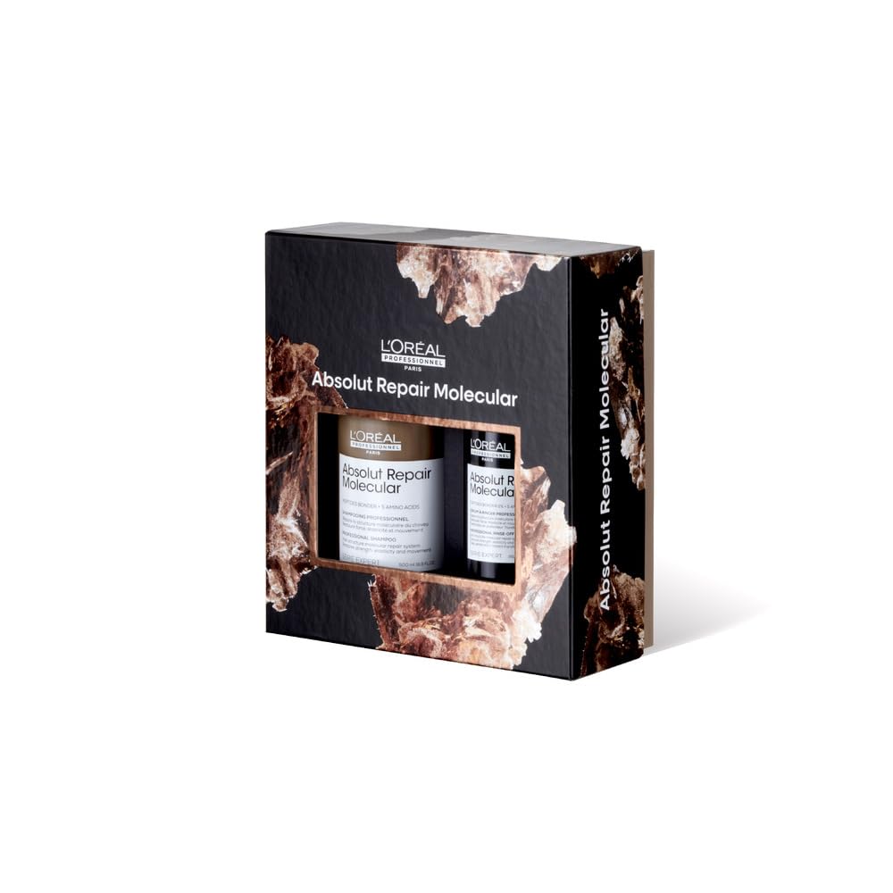 L'Oreal Professionnel Absolut Repair Molecular Shampoo & Serum Holiday Gift Set - Sulfate-Free, Strengthening For Extremely Dry Damaged Hair, With Amino Acids