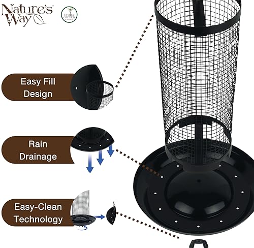 Nature's Way Midnight Metal Mesh Mixed Seed and Peanut Bird Feeder for Wild Birds and Outdoor Décor, 2.75 Quart Capacity, Easy to Clean and Fill with Easy-Cling Mesh, Black