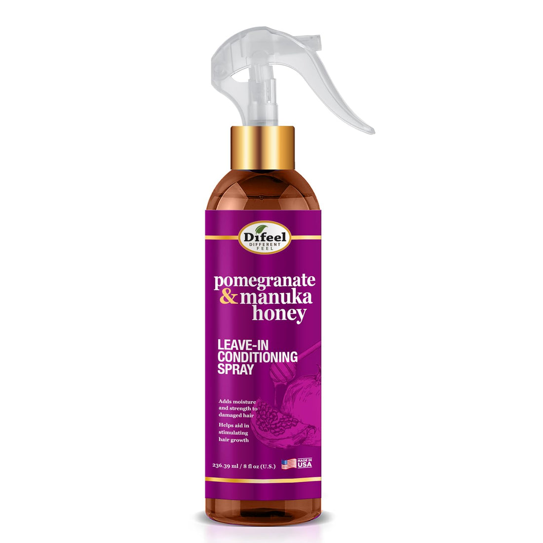 Difeel Pomegranate & Manuka Honey Leave-in Conditioning Spray 8 oz. - Leave in Conditioner for Dry, Damaged Hair, Strengthens, Adds Moisture and Stimulates Growth