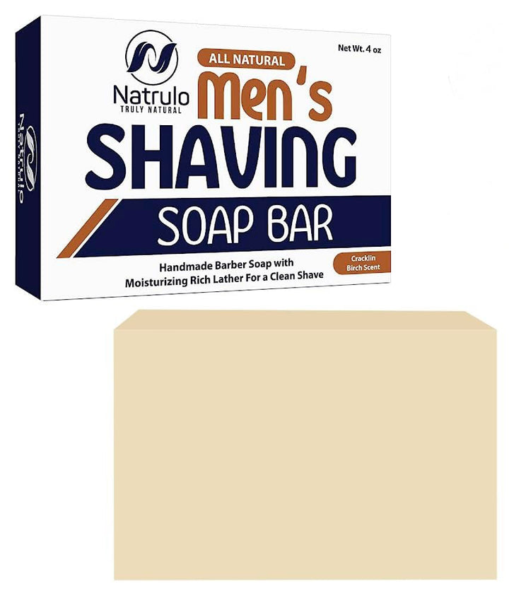 Men's All Natural Shaving Soap Bar - Moisturizing Rich Lather Handmade Barber Soap with Detoxifying Bentonite Clay, Soothing Shea Butter, Exfoliating Colloidal Oats - For Clean Shave, Reduces Redness