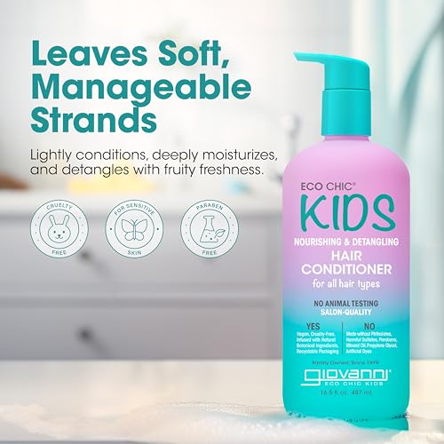 Eco Chic KIDs Nourishing & Detangling Hair Conditioner - Kids Conditioner Detangler, For Kids, For All Hair Types, Salon Quality, Vegan - 16.5 Fl Oz