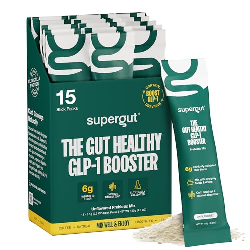 Supergut Gut Healthy GLP-1 Booster - High Fiber GLP-1 Supplement Powder for Women & Men - Sugar-Free Drink Mix for Gut Health (15 Servings)