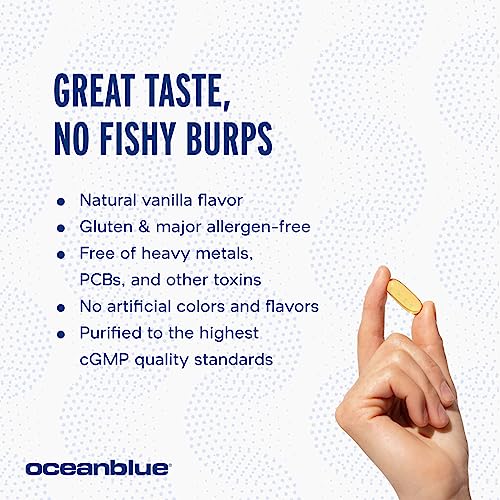Oceanblue Professional Omega-3 2100 with Vitamin D3 – 60 ct – Triple Strength Burpless Fish Oil Supplement with High-Potency EPA, DHA, DPA and Vitamin D3 – Wild-Caught – Vanilla Flavor (30 Servings)