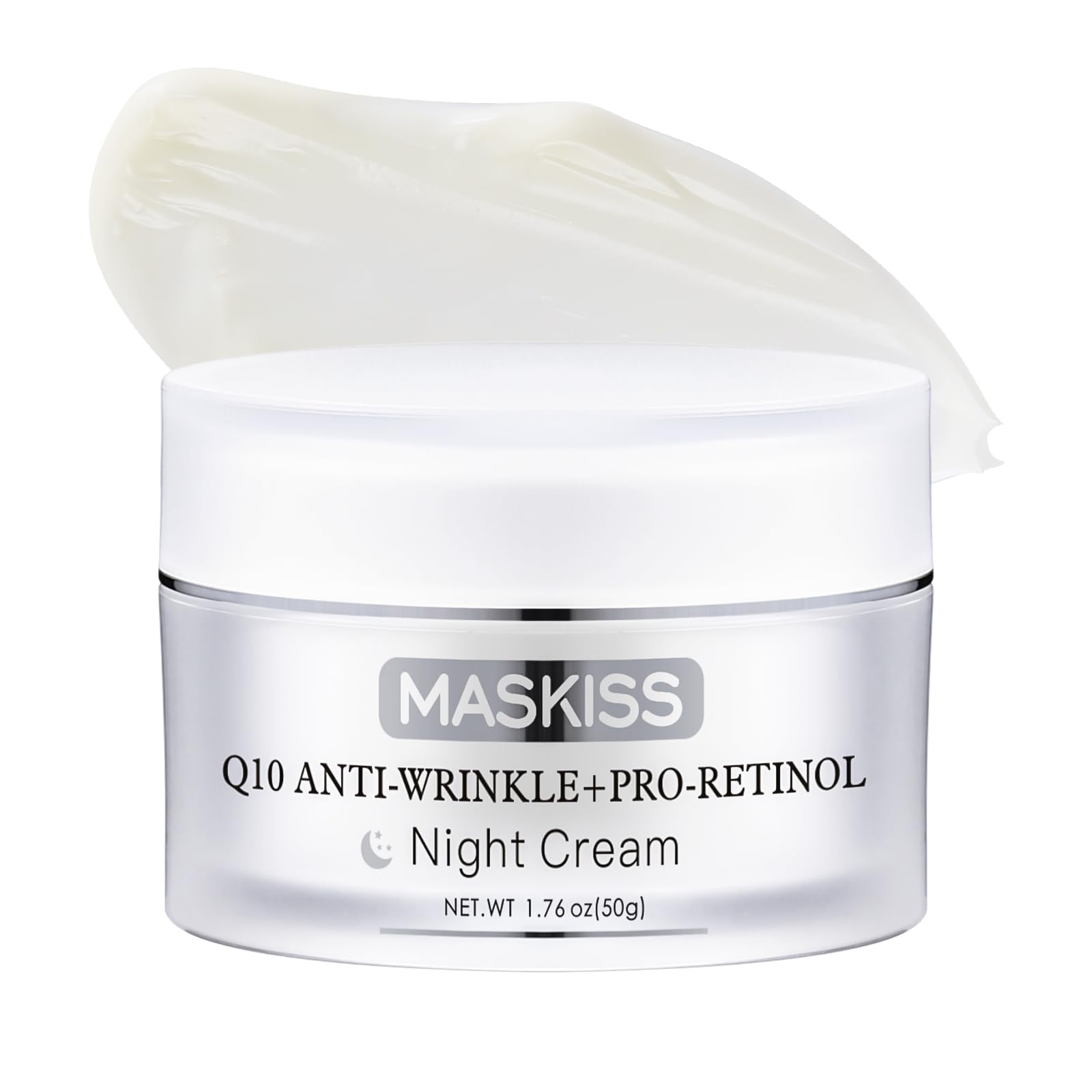 Maskiss Q10 Anti-Wrinkle Night Cream + Pro-Retinol, Unscented Anti-Aging Face Moisturizer for Sensitive Skin, Firming Face and Neck Cream, 1.76 Oz Jar
