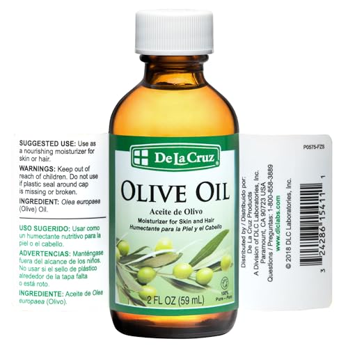 De La Cruz Pure Olive Oil - Natural Expeller Pressed Olive Oil for Hair and Skin - Lightweight Body Oil for Dry Skin 2 Fl Oz (1 Bottle)
