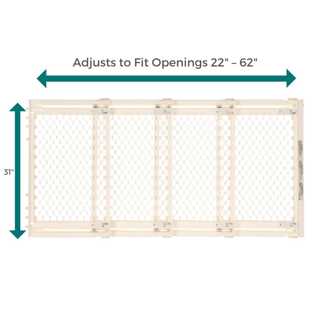 North States MyPet Extra Wide Pet Gate: Smoothly Opens in Extra Wide Spaces. Fits 22 - 62 Wide. Hardware Mount. Made in USA. 31 Tall, Ivory