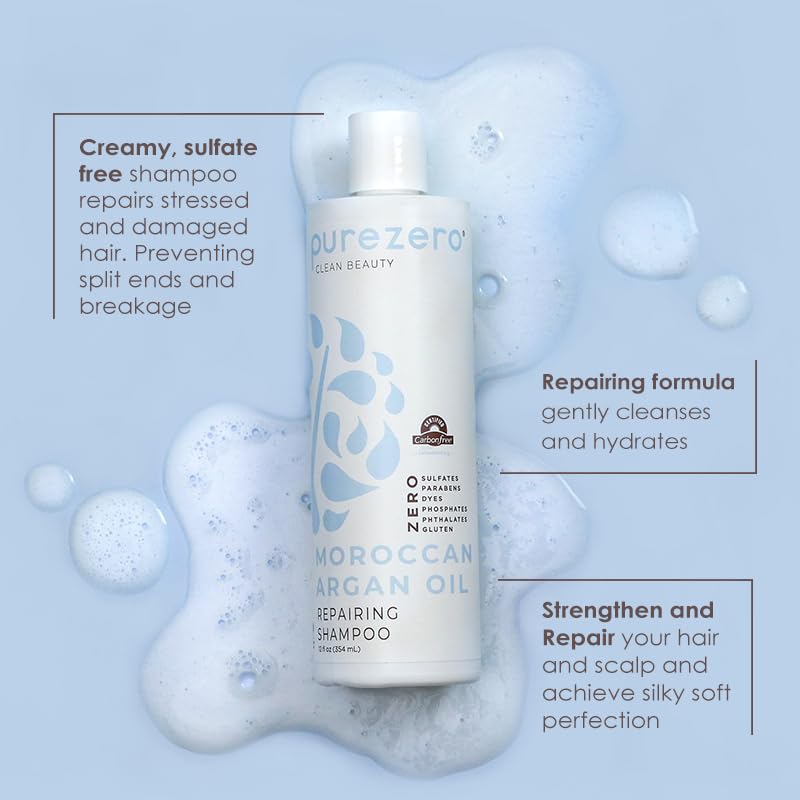Purezero Moroccan Argan Oil Shampoo & Conditioner set - Repair Damaged Hair - Fight Dandruff & Frizz - Zero Sulfates, Parabens, Dyes, Gluten - 100% Vegan & Cruelty Free - Great For Color Treated Hair