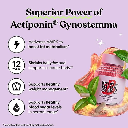 Lemme Burn - Metabolism, Belly Fat Burning + AMPK Activating Supplement for Men & Women w/Clinically Studied Actiponin Gynostemma, Green Tea Extract, Vitamins B6 & B12 - Gluten Free, 60 Count