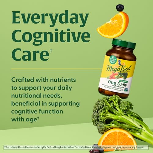 MegaFood Men's 55+ One Daily - Multivitamin for Men with Vitamin B12, Vitamin C, Vitamin D & Zinc - Optimal Aging & Immune Support Supplement - Vegetarian - Made Without 9 Food Allergens - 120 Tabs