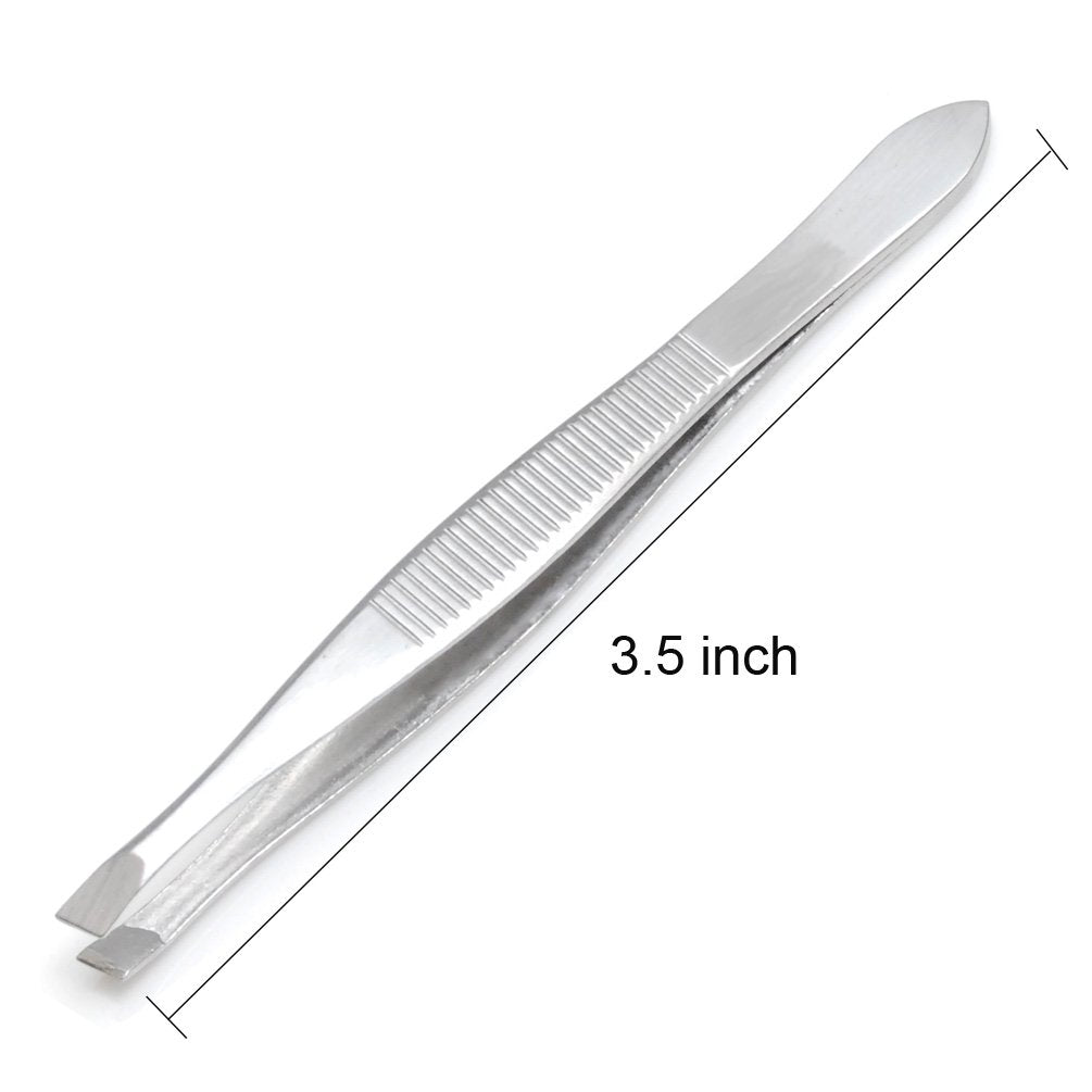 Luxxi (3 Pack) Slant Tweezers - Stainless Steel Slant Tip Tweezers Hair Plucker for Hair and Eyebrows Personal Care (Silver Tone)