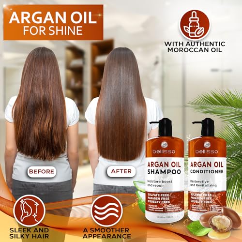 Moroccan Argan Oil Shampoo and Conditioner Set - Sulfate Free with No Parabens - Botanicals for Women and Men - Professional Moisturizing, Anti Frizz, Hydrating Solution for Dry, Wavy and Curly Hair