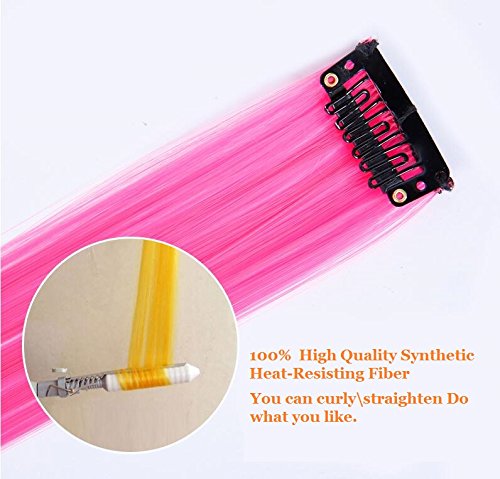 LiaSun 10Pcs/set Multi-Colors Straight Highlight Clip in Hair Extensions 20 Inch Colored Party Hair Pieces(Red)