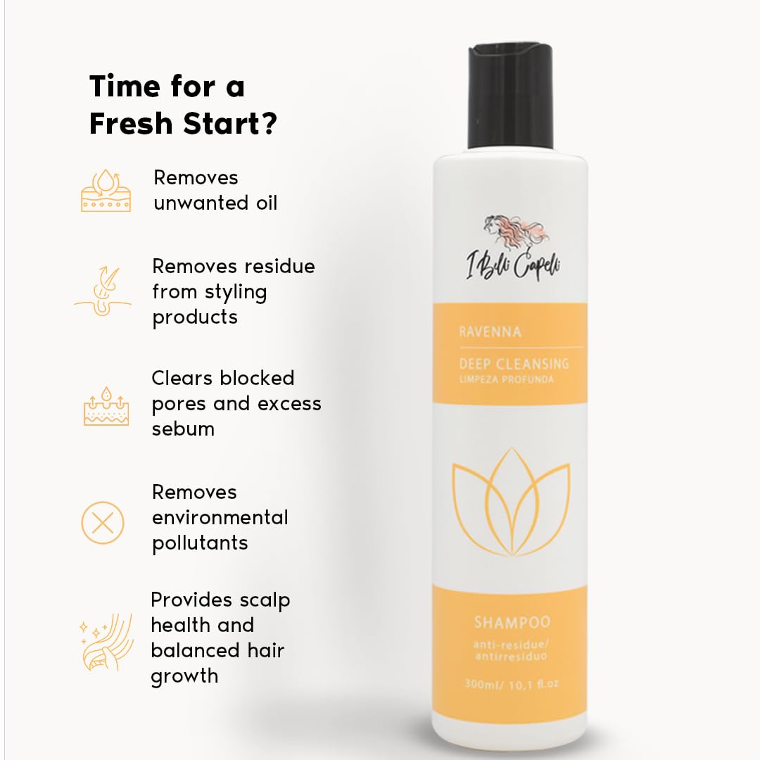 I Belli Capelli Ravenna Clarifying Shampoo Pre Treatment, Clarifying Shampoo For Build Up -Preps Hair Deep Cleansing, Removes Impurities For Long Lasting Treatment- 300ml/10.1 fl.oz