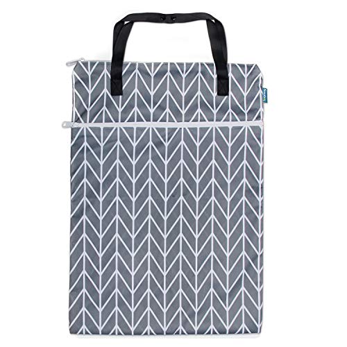 Teamoy Travel Hanging Wet Dry Bag Organizer (24.7 x 18 inches) with Two Compartments for Cloth Diaper, Laundry, Swimsuits and More, Easy to Hang Everywhere (L, Gray Arrow)