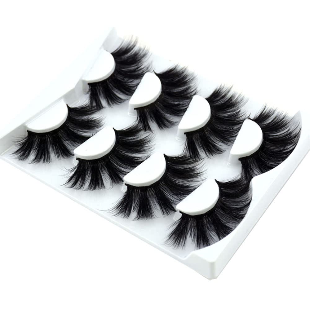 HBZGTLAD NEW 4 Pairs 3D Mink Hair False Eyelashes Criss-cross Wispy Cross Fluffy length 25mm Lashes Extension Handmade Eye Makeup Tools (MDR-5)