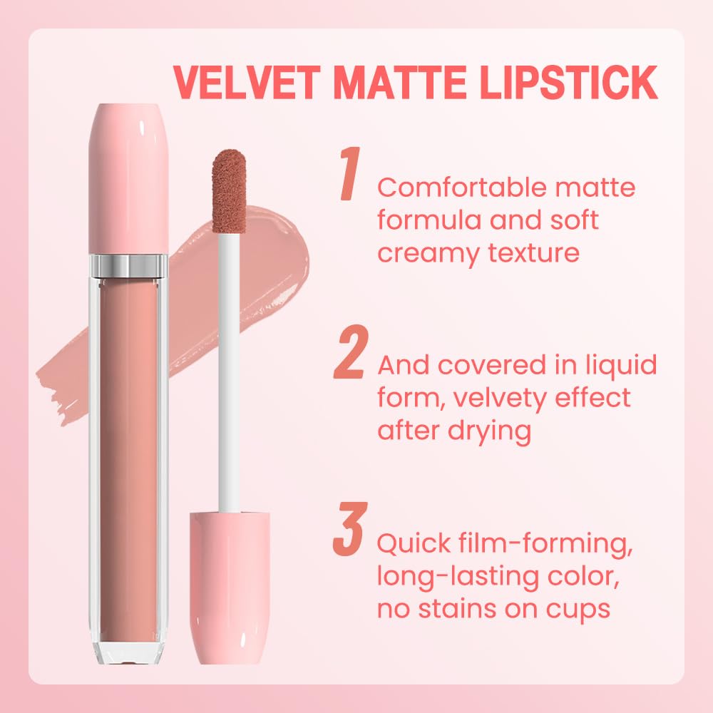 BINGBRUSH Super Stay Matte Longwear No-Budge Liquid Lipstick Makeup,Highly Pigmented Color and Instant Shine, Cheeky, Soft Matte Lip Cream Lightweight Lipgloss (02#, Pack of 1)