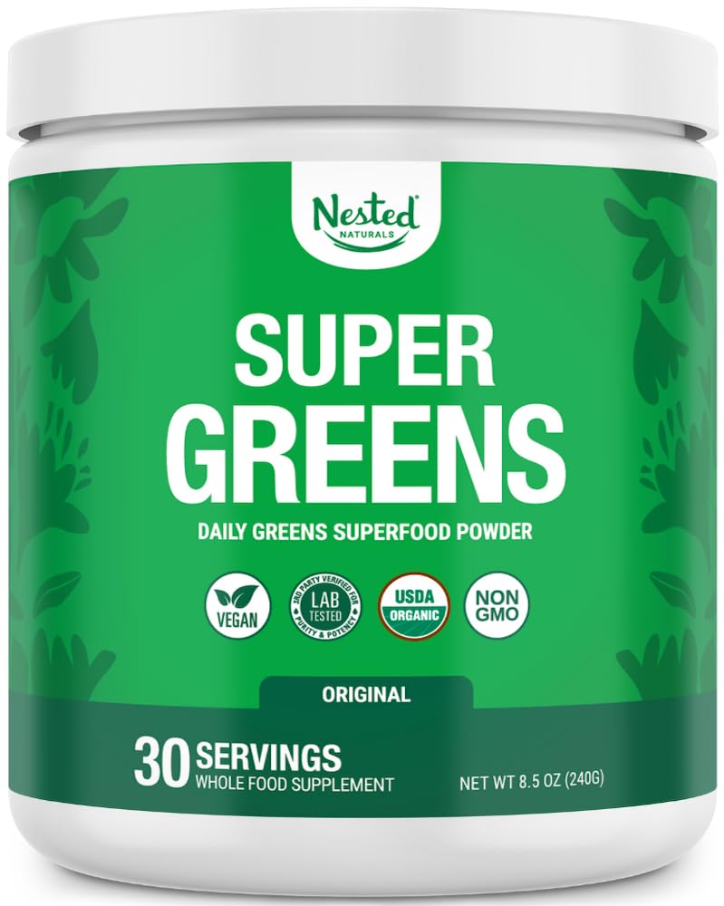 Super Greens Daily Greens Superfood Powder - Certified USDA Organic Green Powder w/20+ Whole Foods, Spirulina Powder, Wheat & Barley Grass - Probiotics, Fiber & Enzymes - Original Flavour, 30 Servings