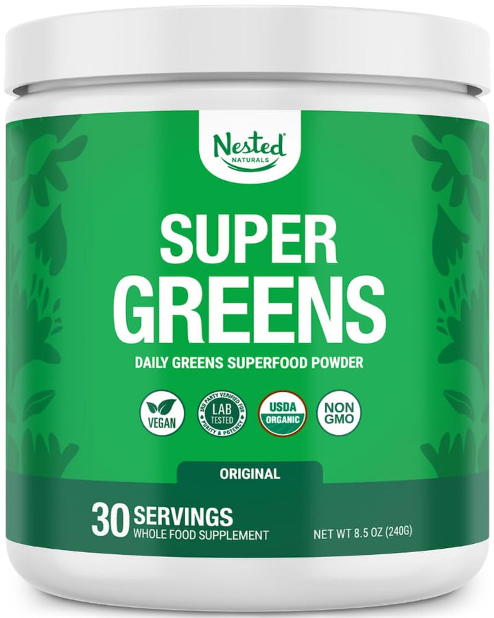 Super Greens Daily Greens Superfood Powder - Certified USDA Organic Green Powder w/20+ Whole Foods, Spirulina Powder, Wheat & Barley Grass - Probiotics, Fiber & Enzymes - Original Flavour, 30 Servings