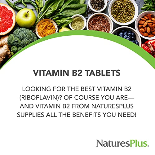 Natures Plus Vitamin B2 (Riboflavin) - 250 mg, 60 Vegetarian Tablets, Sustained Release - Natural Energy & Metabolism Booster, Promotes Overall Health - Gluten-Free - 60 Servings