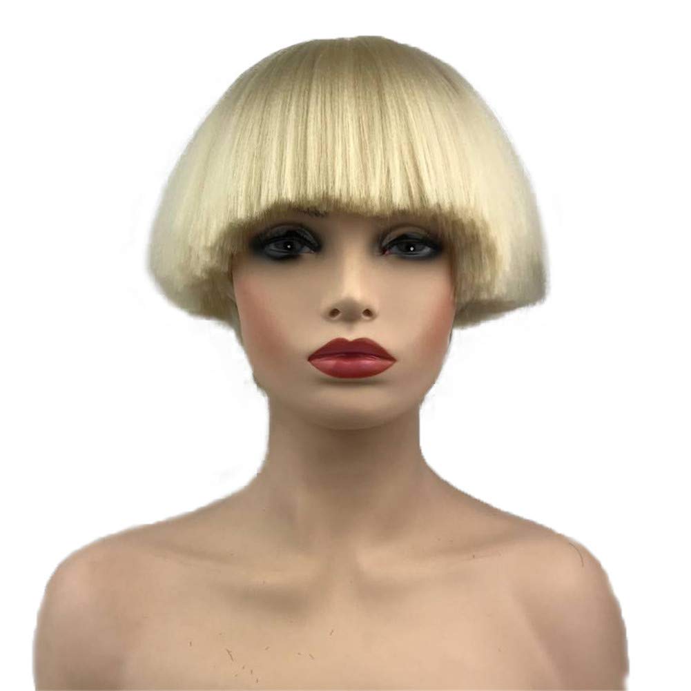 #613: Aimole Short Yaki Straight Synthetic Wigs Blonde Mushroom Head Wig Bowl Haircut Wigs Bob