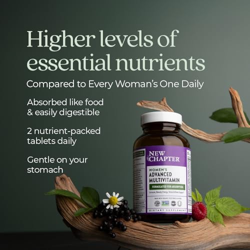 New Chapter Women's Multivitamin Advanced Formula for Stress, Bone, Immune, Beauty & Energy Support, Higher Levels of Whole-Food Fermented Essential Nutrients for Women + Iron + Vitamin D3, 72 Count
