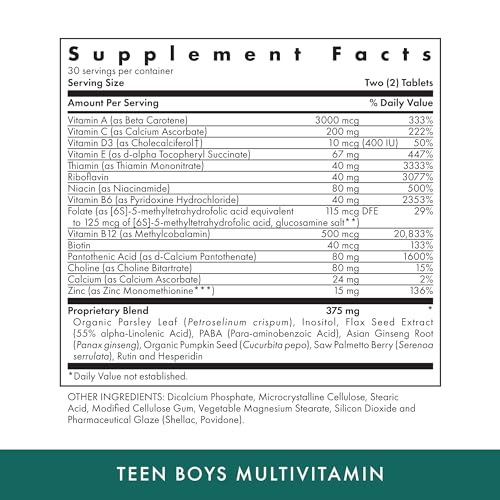 MICHAEL'S Health Naturopathic Programs Teen Boys - 60 Vegetarian Tablets - Daily Multivitamin Supplement - Kosher - 30 Servings