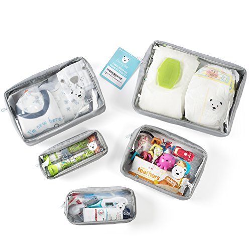 Beary Tidy 5 Piece Diaper Bag Organizer Pouch Set, Clear with Zippers and Nestable