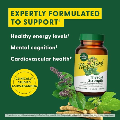 MegaFood Thyroid Strength - Mineral Supplement - Thyroid Support for Women with Ashwagandha, Zinc, Selenium, Copper, Iodine & L-Tyrosine & Herb Blend - Vegetarian - 90 Tabs (45 Servings)