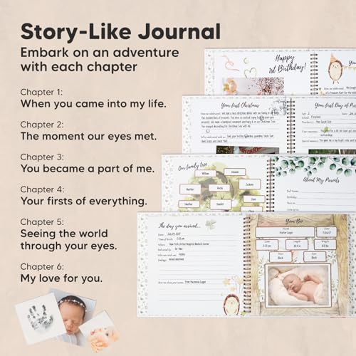 First 5 Years Baby Memory Book Girl, Boy - 90 Pages Hardcover First Year Milestone Keepsake Book, Newborn Scrapbook for New Parents, Minimalist Photo Album Journal, Gift for Baby Shower (WonderLand)