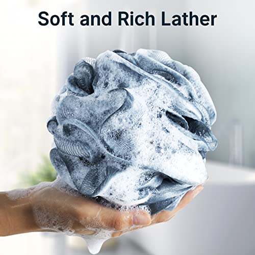 AmazerBath Loofah Sponge, Shower Loofah for Men and Women - Body Scrubber Loofa Set of 3 Indigo & White Edge, Bath Sponge 60g/PCS