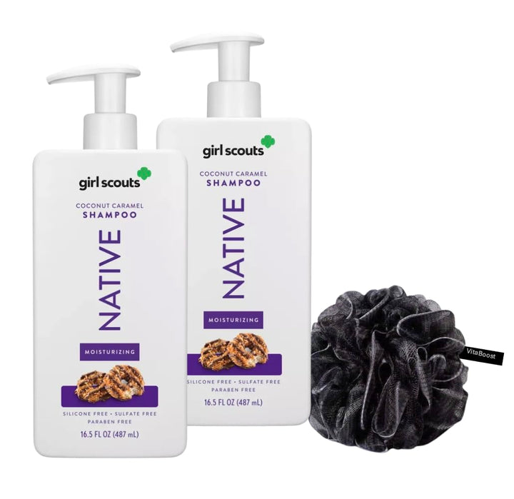 VitaBoost Limited Edition Coconut Caramel Cookie Moisturizing Shampoo – 16.5 fl oz, Hydrating Shampoo for All Hair Types, Nourishing Formula with Delicious Scent Loofah (Pack of 2, Coconut Caramel)