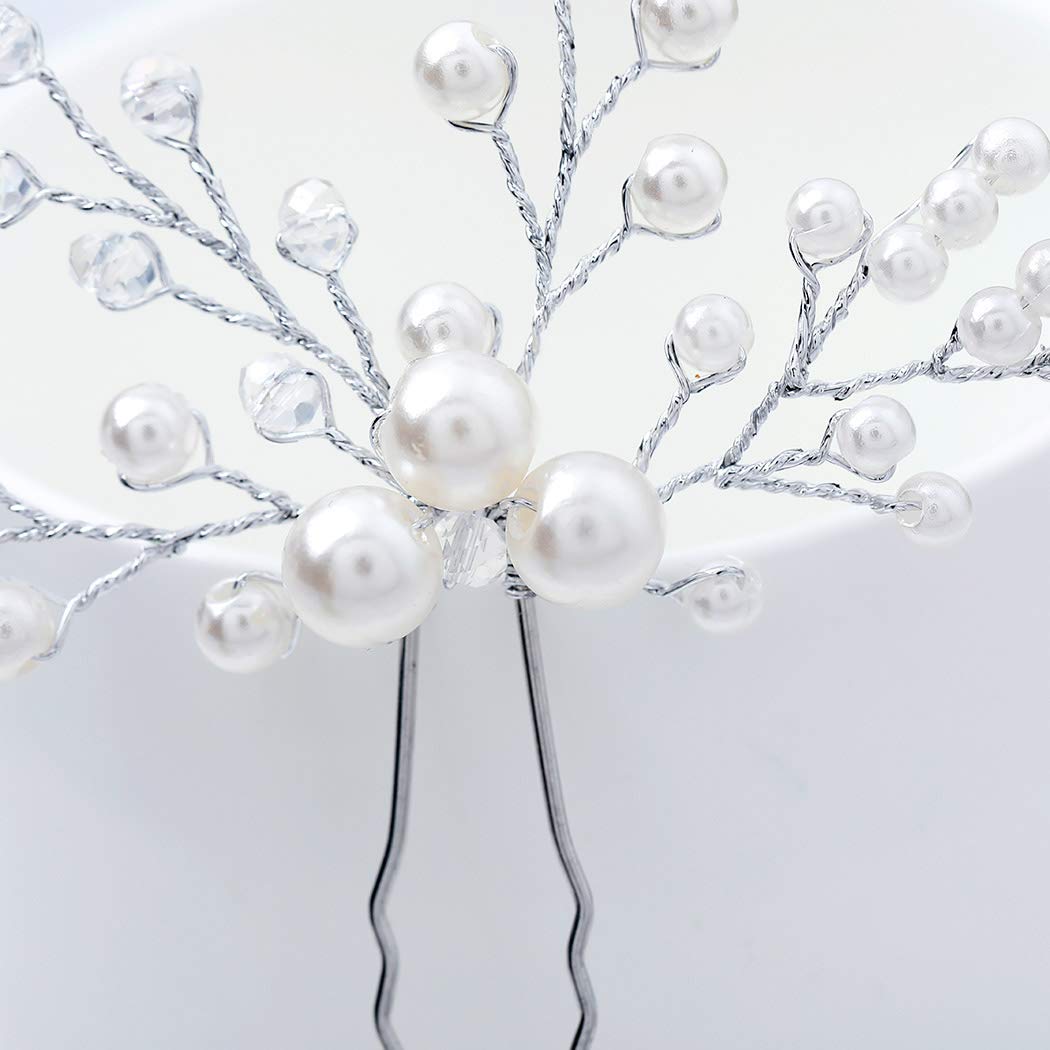 Artio Bride Wedding Pearl Hair Pins Girls Bridal Hair Accessories Hair Piece for Women and Girls 2PCS (Silver)