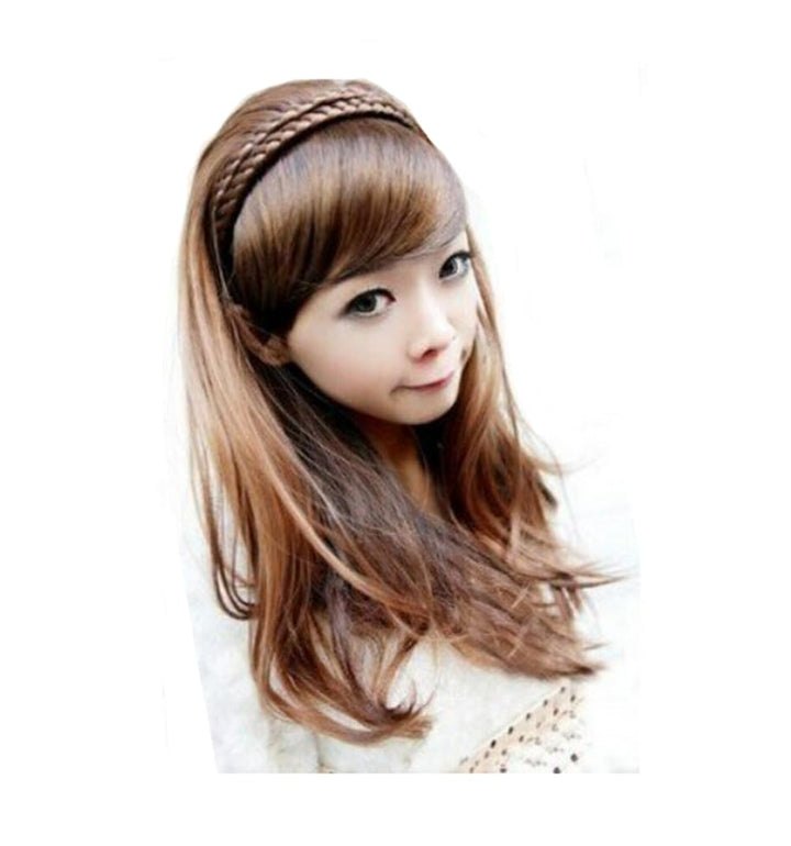 Colorful-storelong Hair Fashion Hot Synthetic Curly/wavy Hair Extensions with Braid Headband Light Brown