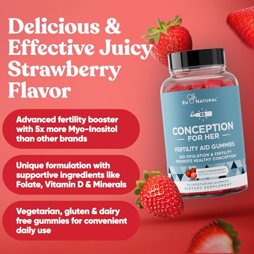 Conception for Her Fertility Gummies - Fertility Supplements for Women with Myo Inositol, Folate & More Essential Nutrients - Delicious Juicy Strawberry Hormone Balance Vitamins, 75 ct Gummies
