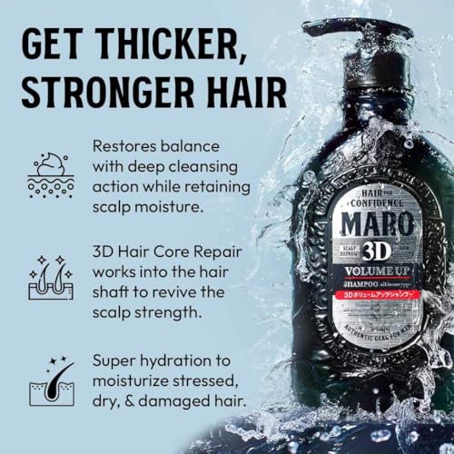 MARO 3D Volume Up Shampoo - Achieve 150% More Volume, Improve Scalp, Repair & Strengthen - DHT Blocker for Men, Mens Hair Growth Products, Volumizing Shampoo for Thinning Hair, Gifts For Men