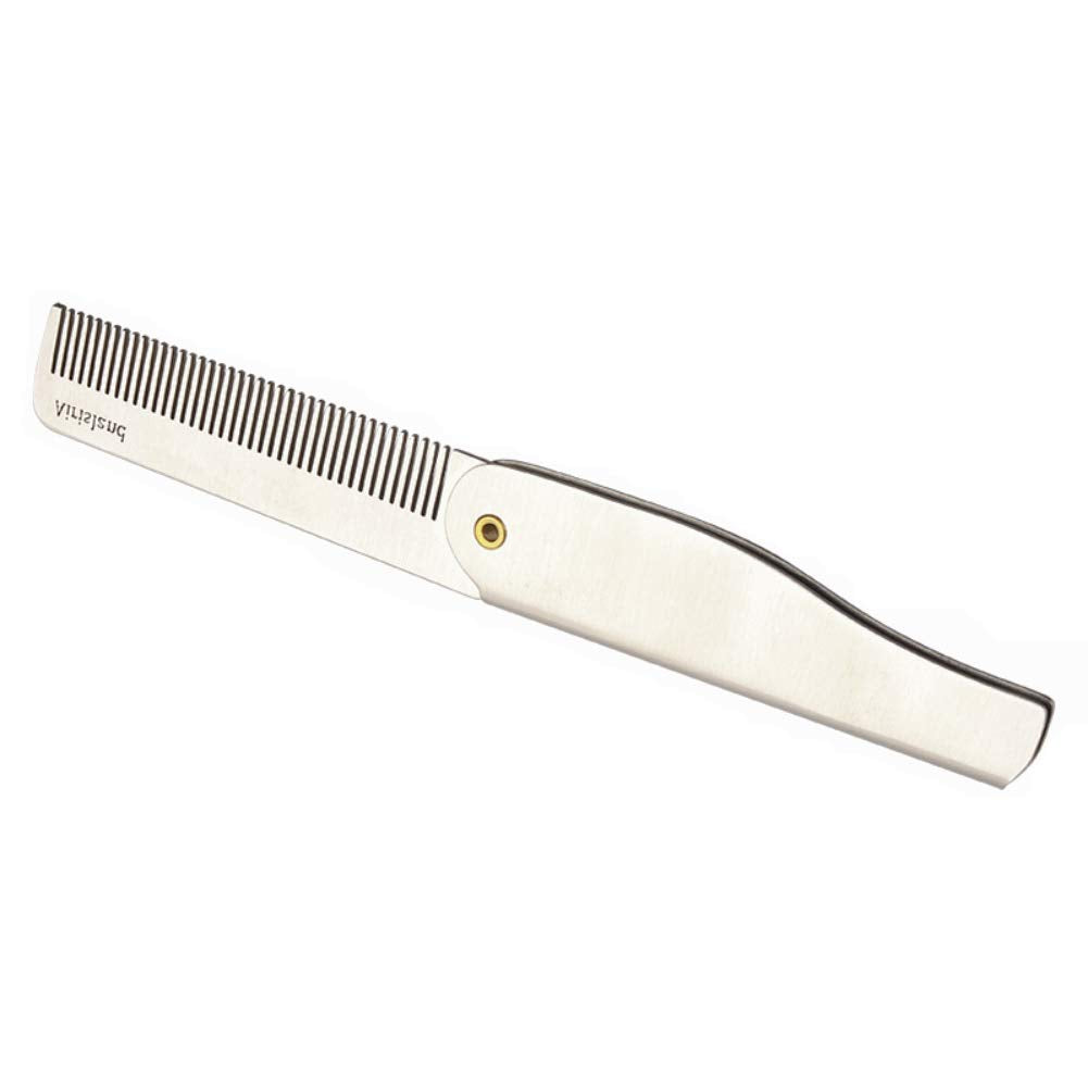 Airisland Folding Beard Comb Stainless Steel EDC Wallet Comb Pocket Comb Anti-Static Hair Comb Bread Mustache Comb for Man