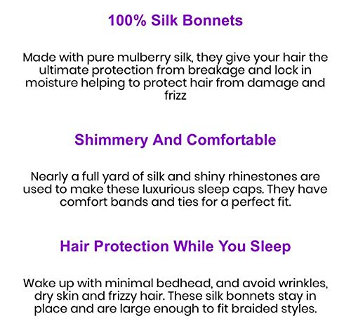 Imprint By Mau Large Size Soft Silk Bling Bonnet Sleep Cap, Extra Large for Braids, Satin Smooth Rhinestone Night Hat with Wide Comfort Band, Prevents Hair Damage and Frizz (Royal Blue)