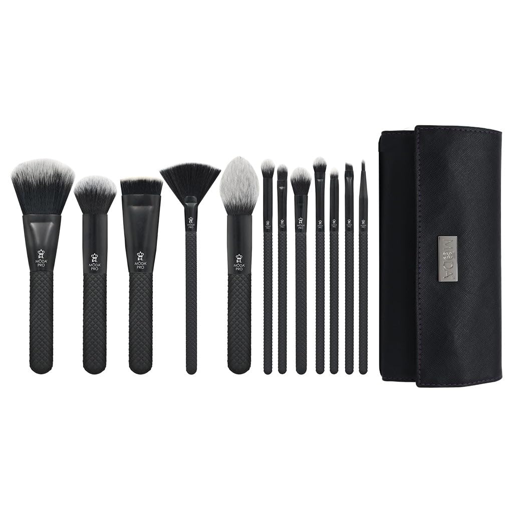 MODA Pro Full Face 13PC Makeup Brush Set with Travel Pouch