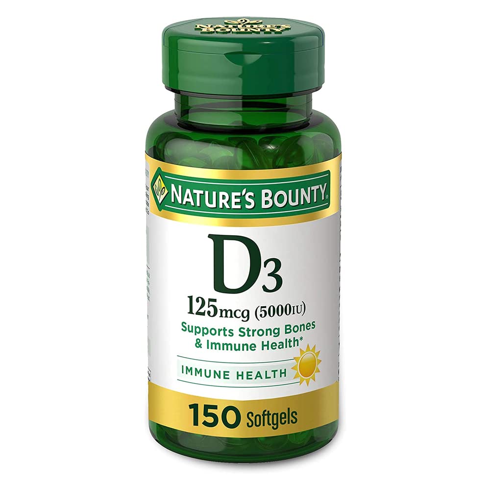 Nature's Bounty Vitamin D3 125 mcg-5000 IU Softgels, Maximum Strength 150 ea ( Pack of 3)