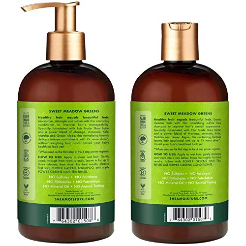 SheaMoisture Power Greens Curly Hair Shampoo and Conditioner Dry Hair Moringa Avocado to moisturize, 13 Fl Oz (Pack of 2)