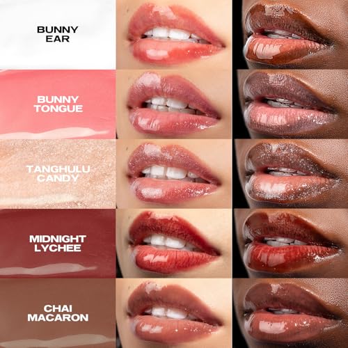 Sacheu Lip Elixir Nourishing and Hydrating Lipgloss. Moisturizing & Plumping Lip Gloss Enriched with Collagen. Non-Sticky Lip Color, Smooth High-Shine Finish. Vegan & Cruelty-Free, Bunny Ear - Clear