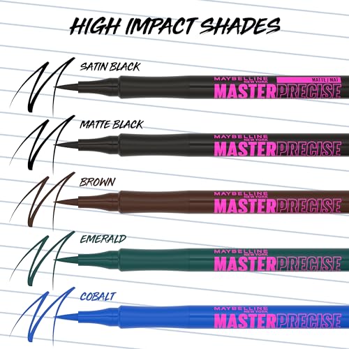 Maybelline Eyestudio Master Precise All Day Waterproof Liquid Eyeliner Makeup, Matte Black, 1 Count (Packaging May Vary)