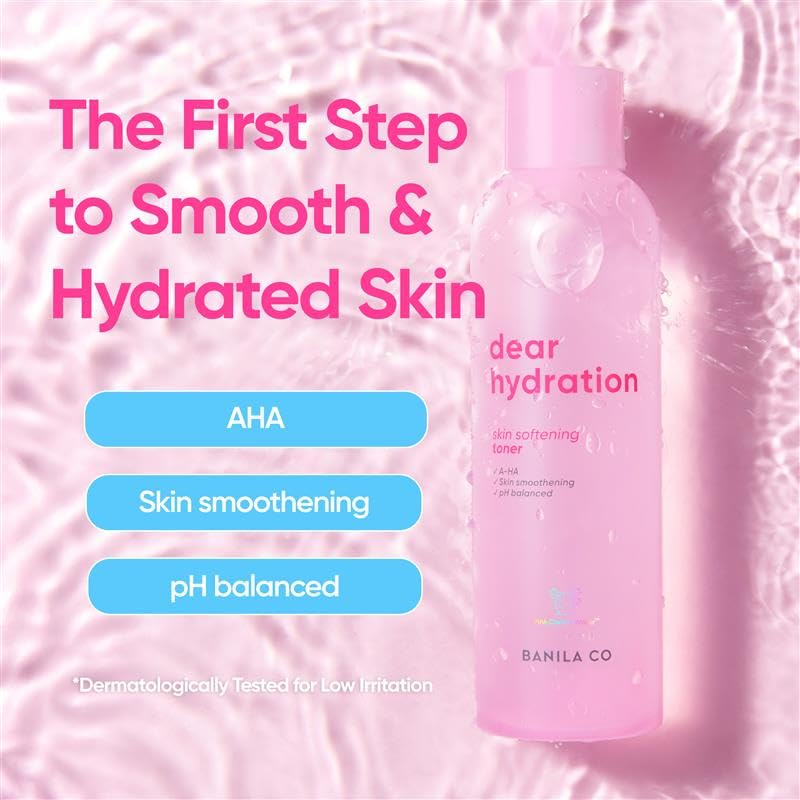 BANILA CO Dear Hydration Skin Softening Toner | Mild pH & Alcohol-Free | Dermatologist Tested | Balances, Hydrates, Gentle Exfoliation Moisturizing Toning Water with AHA (200ml / 6.76 fl oz)