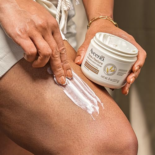 Aveeno Tone + Texture Renewing Night Cream With Prebiotic Oat, Gentle Cream Exfoliates & Moisturizes Sensitive Skin, Instantly Softens & Smooths & Intensely Nourishes, Fragrance-Free, 8 Oz