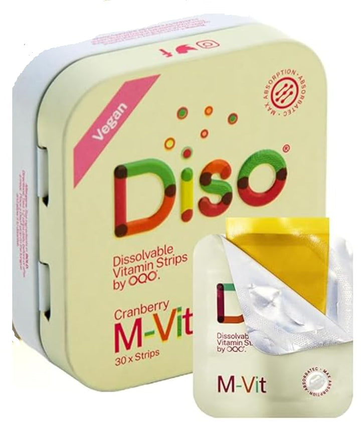 DISO - M-VIT - Multivitamin Dissolvable Oral Supplement Strips, Cranberry Flavor, Vegan, Sugar Free, High Absorption, Gluten Free, Individually Wrapped, 30 Count