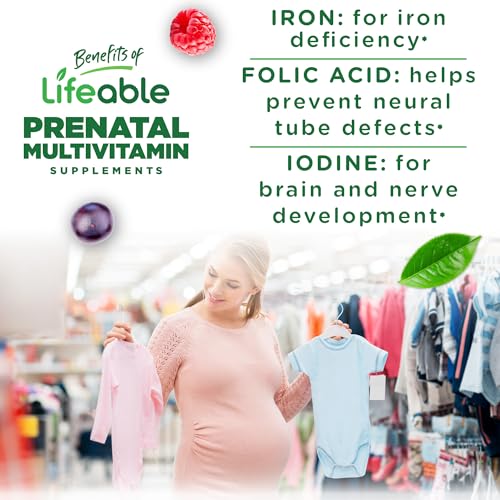 Lifeable Prenatal Multivitamin with Iron and Choline | Great Tasting prenatal Vitamins for Women | Vegetarian Non-GMO prenatal Gummies | 90 Gummies