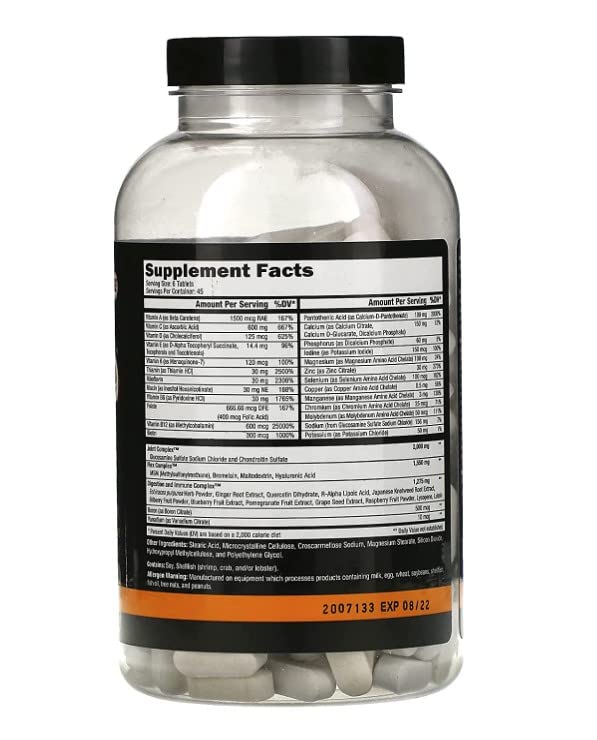 CONTROLLED LABS Orange Triad Daily Multivitamin, Iron Free Sports Supplement for Workout, Digestion, Immune, and Joints, 45 serv - Tablets