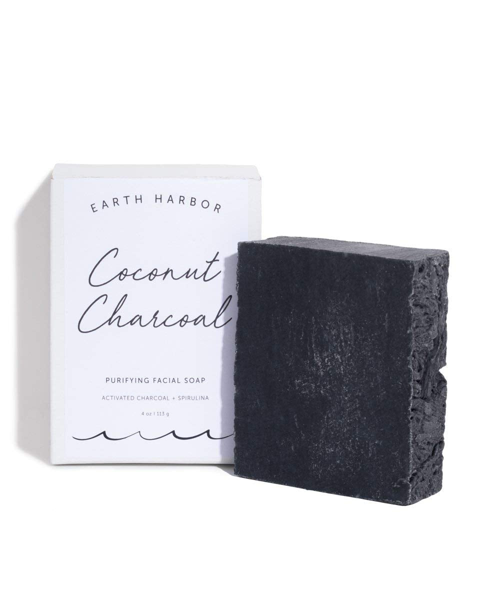 Earth Harbor | COCONUT CHARCOAL Purifying Facial Soap | 100% Botanical + Zero-Waste + No Synthetics | Activated Charcoal & Spirulina